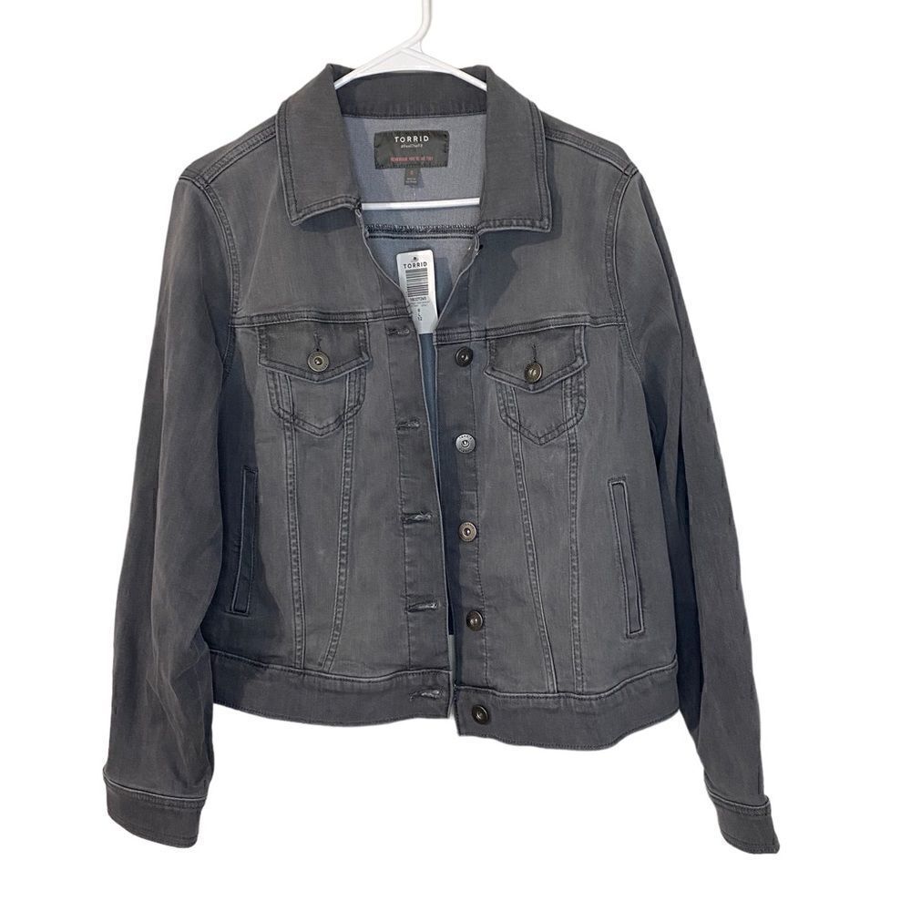 Torrid PREMIUM STRETCH DENIM JACKET DARK WASH GREY/BLACK
